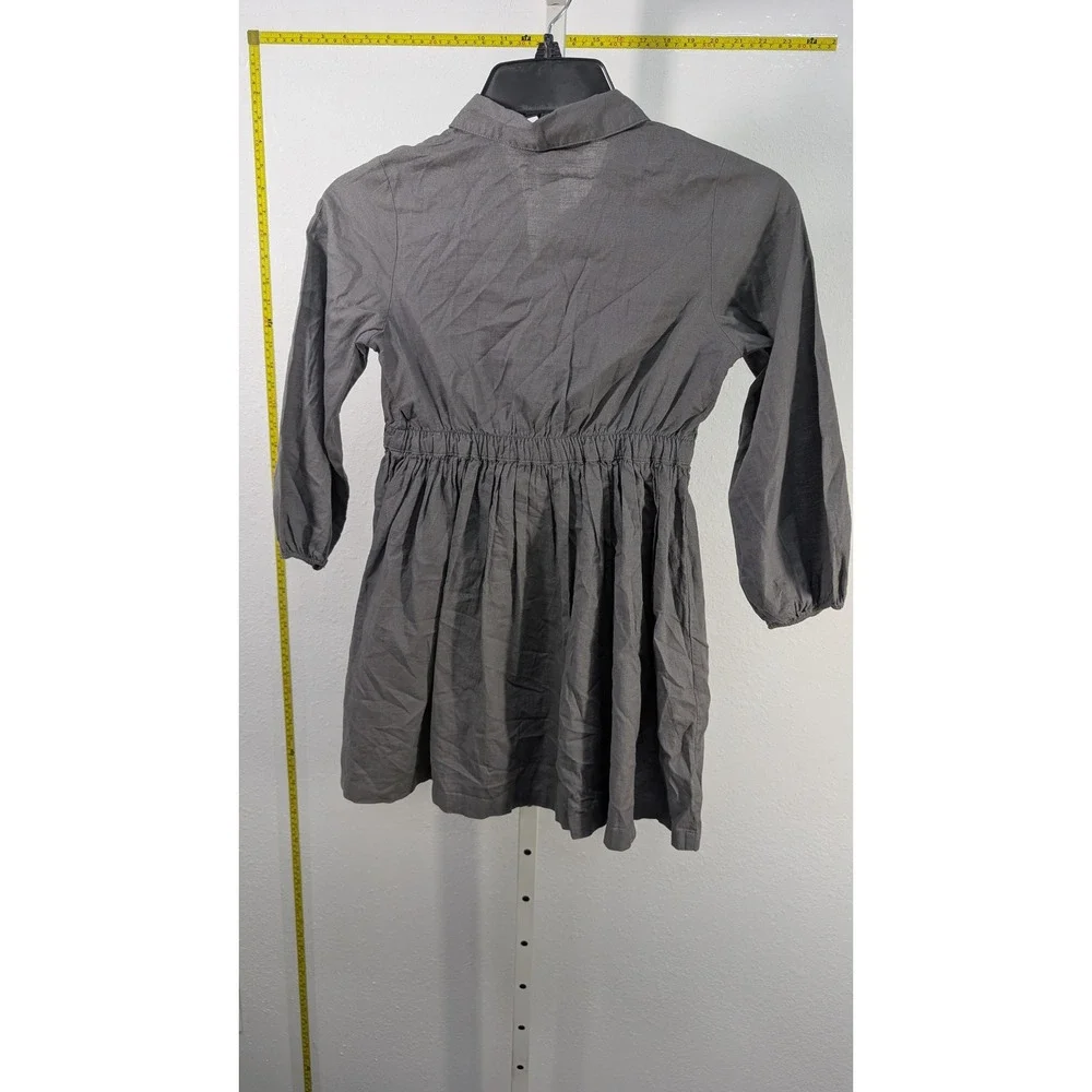 HM Girls Gray Button Down Shirt Dress Elastic Waist Size 6-7Y‎ Charcoal Collared